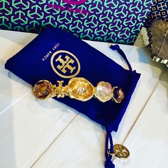 TORY BURCH KIRA 18 K GOLD PLATED BARRETTE HAIR ACCESSORIES - Picture 1 of 5